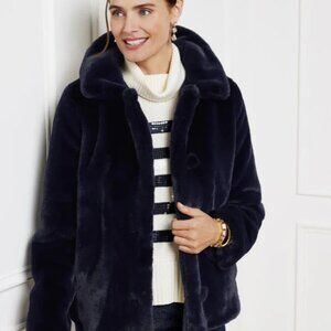 Talbots Midnight Blue Black Faux Fur Coat